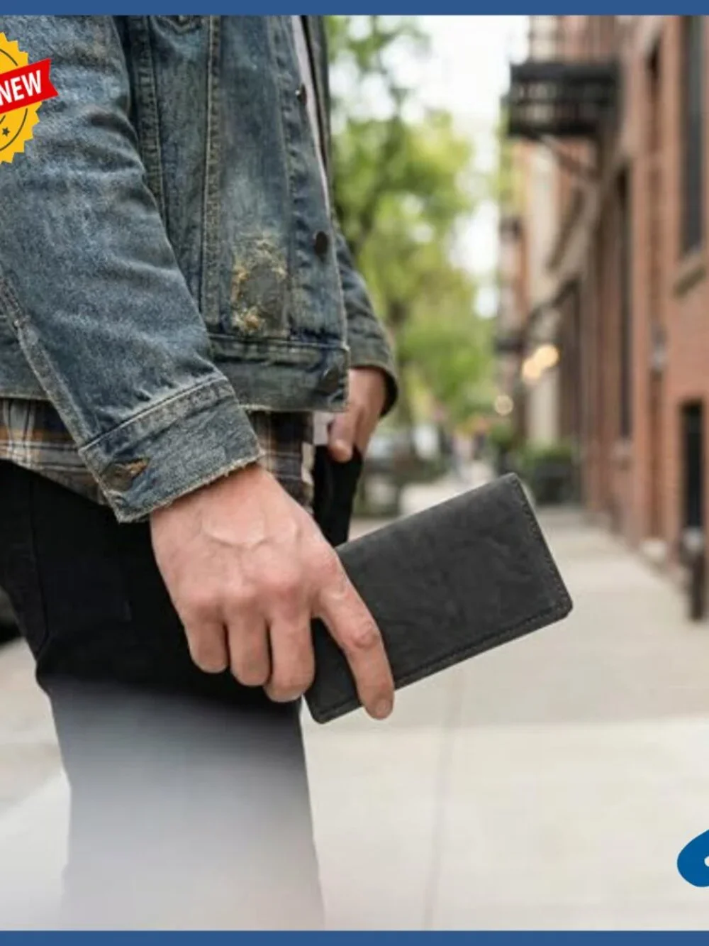 Genuine Buffalo Bison Leather Long Checkbook Wallet Slim Profile RFID Protected